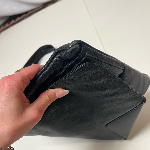 Silver Rose Black Leather Crossbody Bag Women’s or Men’s 90s Style - Picture 8 of 14